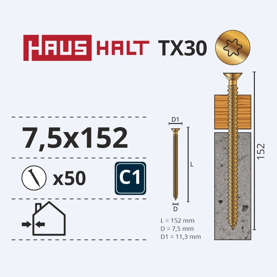 БОЛТ ДЛЯ БЕТОНА 7.5X152MM 50ШТ