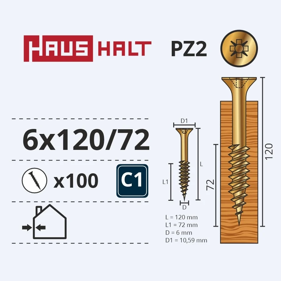 ВИНТ ДЕРЕВЯННЫЙ 6.0X120/72 ЖЕЛТЫЙ ЗН (100)