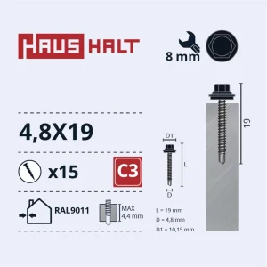 SKRŪV.PAŠ4,8X19 MET+EPDM RAL9011 15GB BL