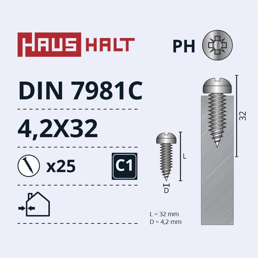 SKRŪVE PAŠGR.4.2X32 DIN7981C ZN 25GAB BL