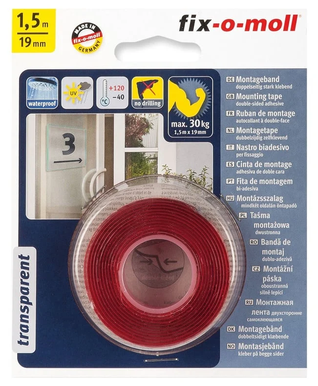 TAPE MOUNT.ALPHA.STICK.TRANSPARENT.30KG 1.5MX19
