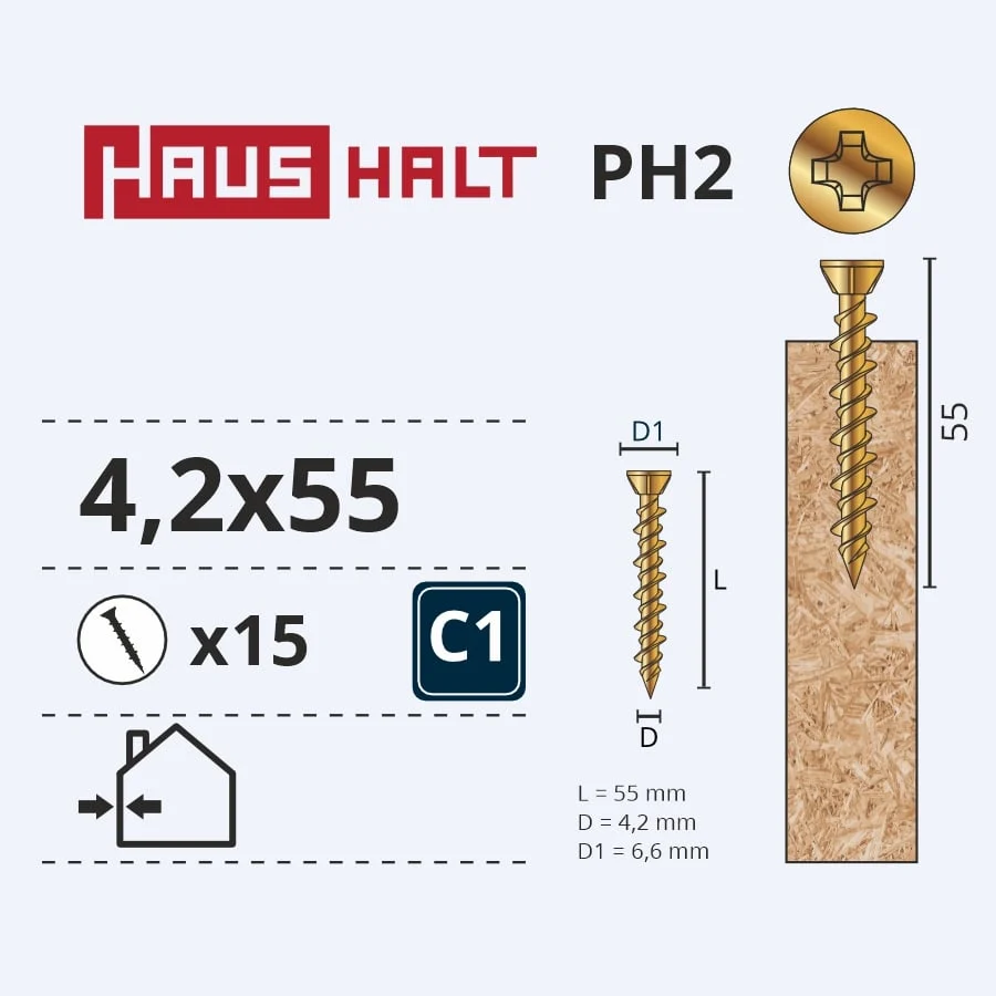 ФИКСИРУЮЩИЙ ВИНТ 4.2X55 ЦИНКОВАННЫЙ 15ШТ
