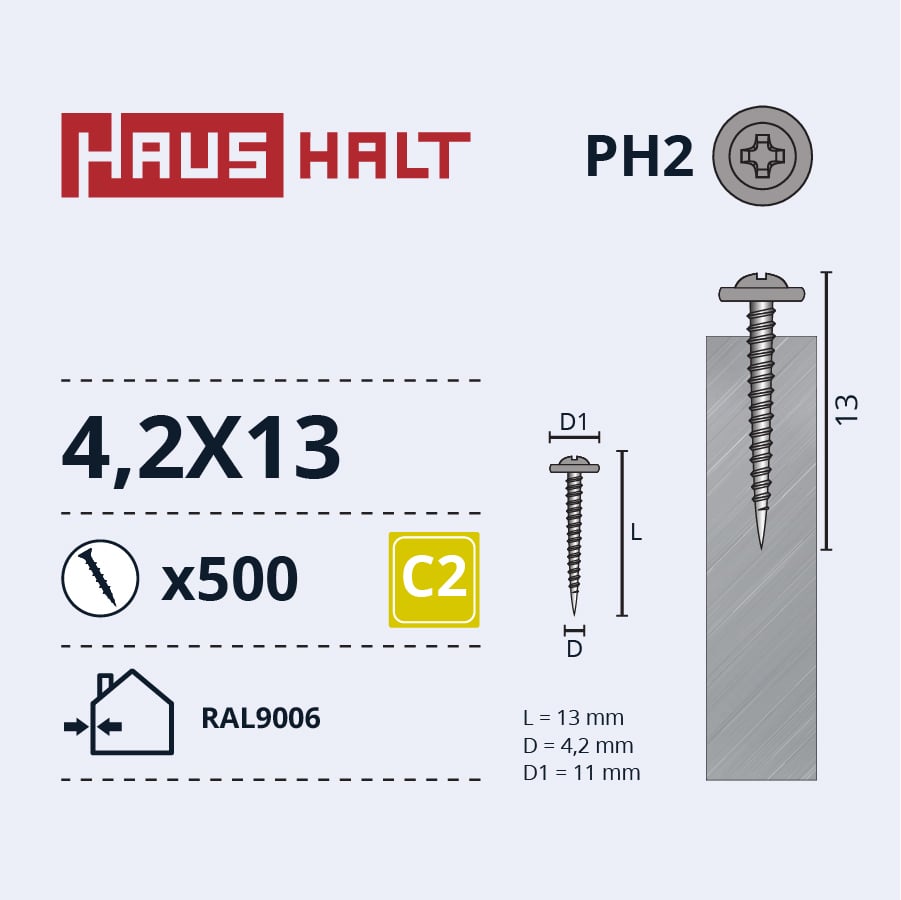 ШУРУП ПАШГРЕЗ 4,2X13 МЕТ.RAL9006 (500)