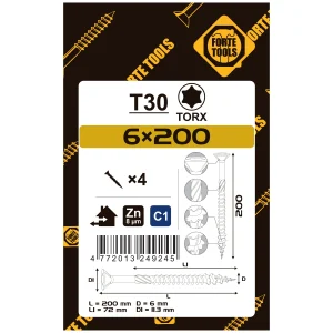 KOKA SKRŪVES 6X200/72 MM ZN TX30 4 GAB.