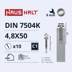 ШУРУП САМОСВЕРЛ.4,8X50 DIN7504K ZN 10ШТ БЛ