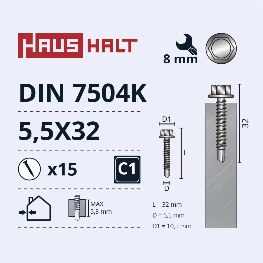 SELF-TAPPING SCREW 5.5X32 DIN7504K ZN 15PCS PACK