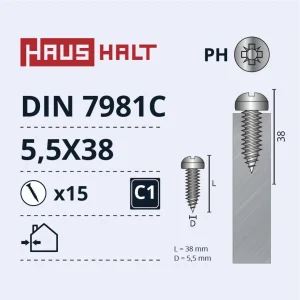 ВИНТ САМОНАРЕЗАЮЩИЙСЯ 5.5X38 DIN7981C ZN 15ШТ BL
