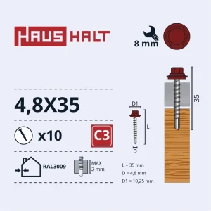 SKRŪV.PAŠ4,8X35KOKA+EPMD RAL3009 10GB BL