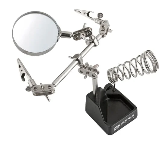 SOLDERING IRON HOLDER WITH MAGNIFYING GLASS