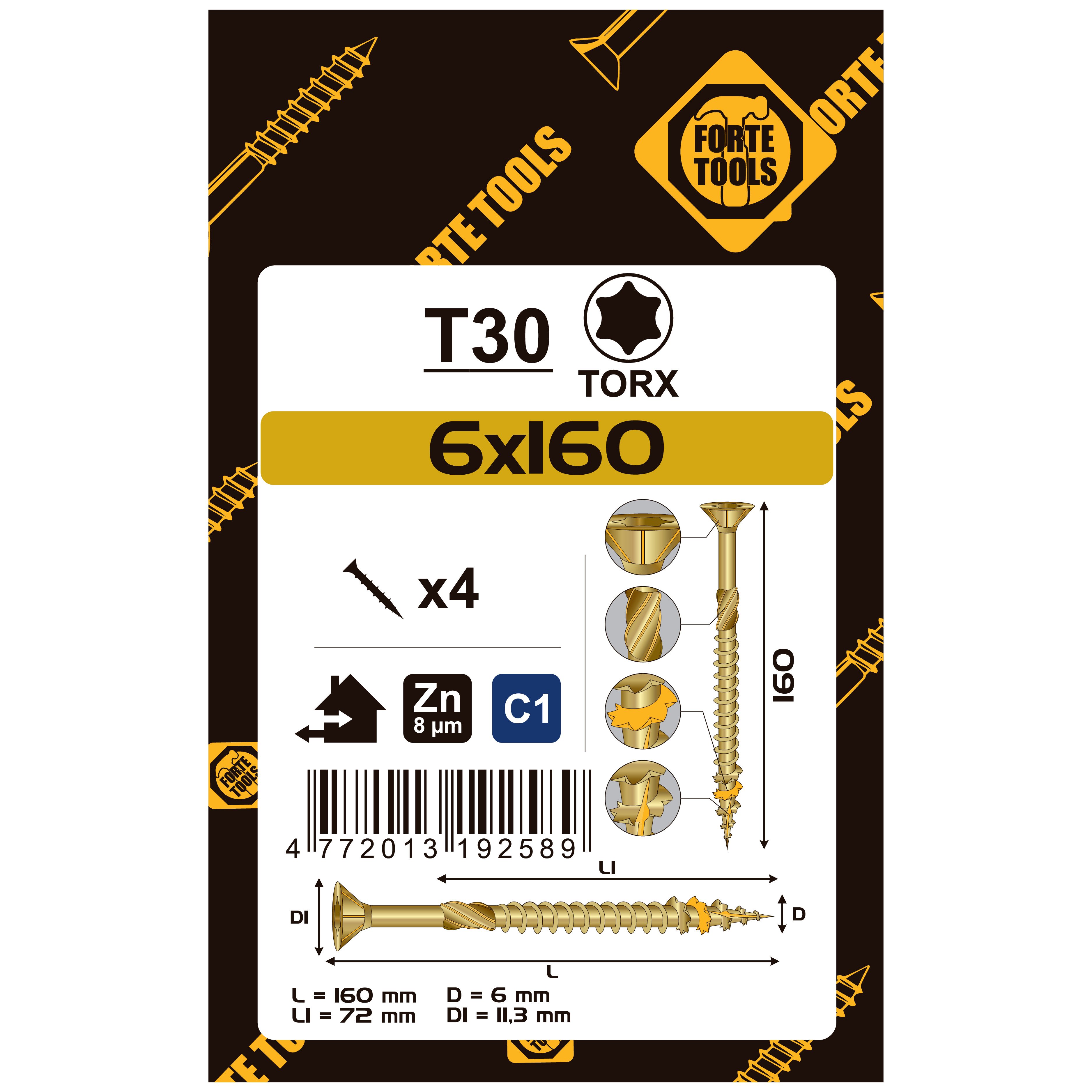 SKRŪVE KOKAM SCR T30 6.0X160/72 YELL ZN4