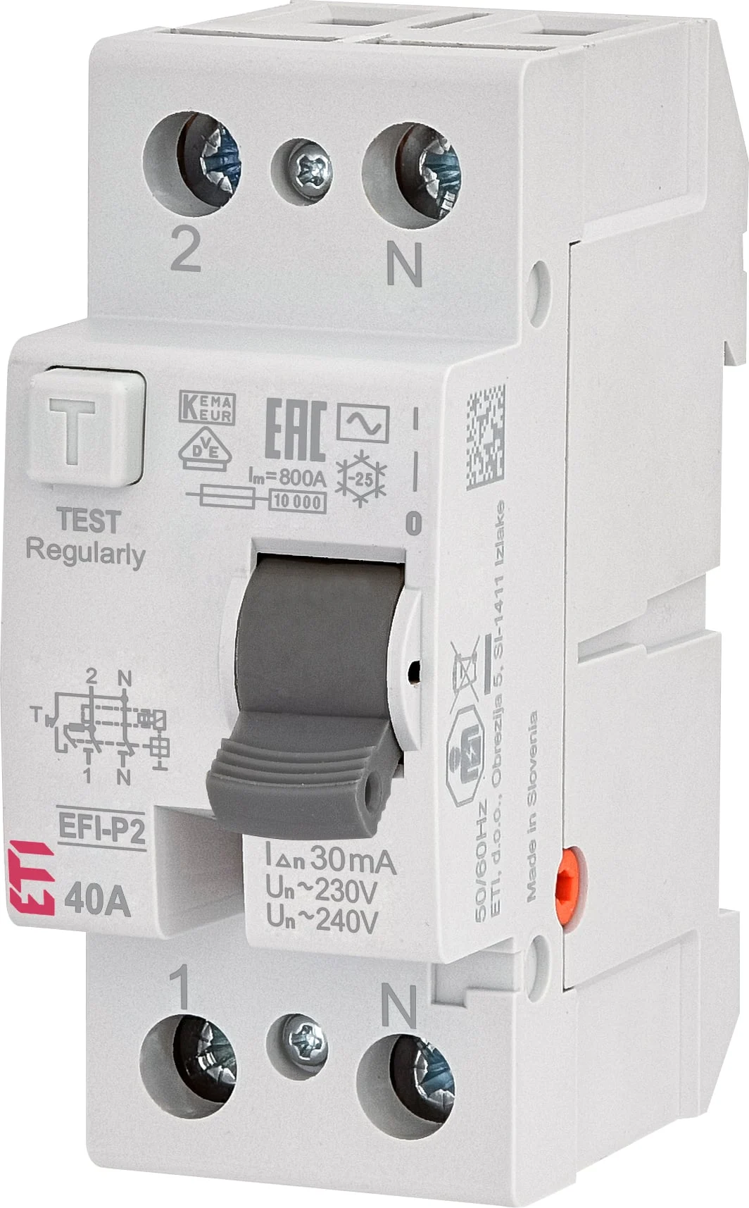 RELEJS NOPLŪDES 2P 40A 30MA EFI-P2
