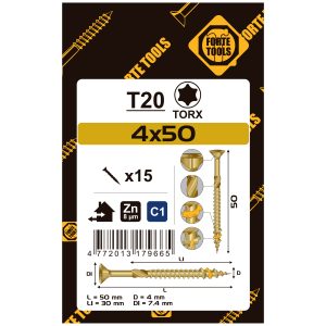 WOOD SCREW SCR T20 4.0X50/30 YELL ZN15