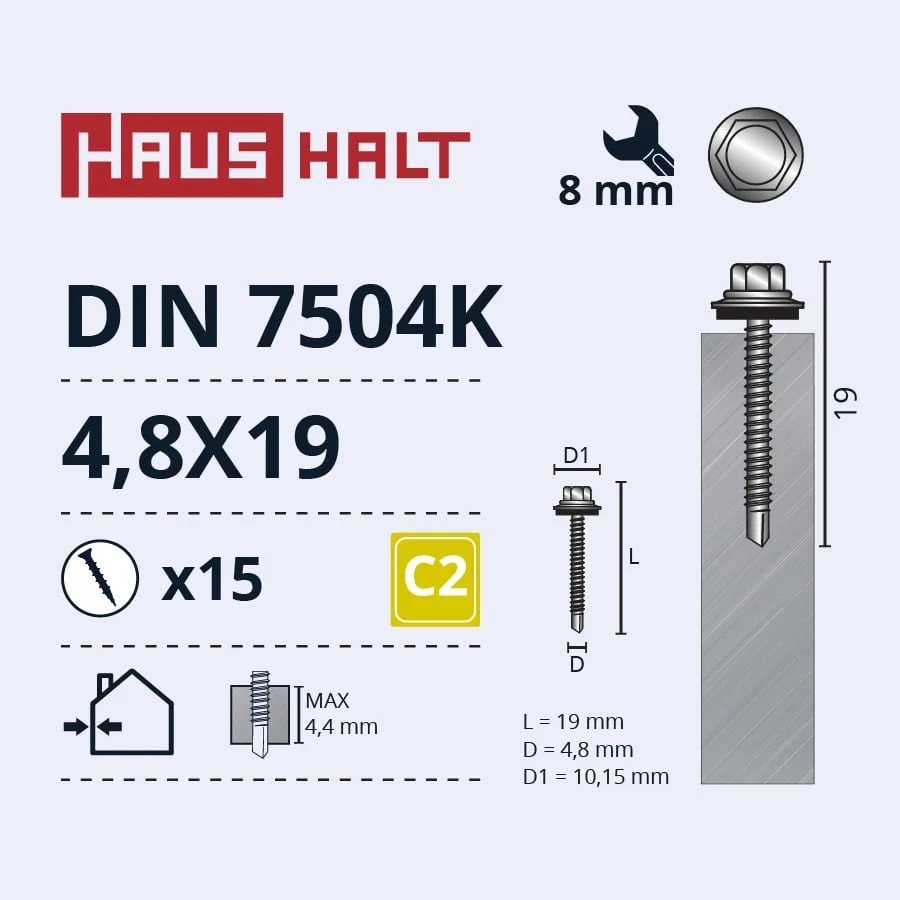 ШУРУП.ПАШ4,8X19DIN7504K МЕТ+EMPD 15ШТ БЛ