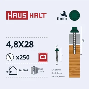 SCREW SELF-TAPPING 4.8X28 WOOD RAL6005(250)
