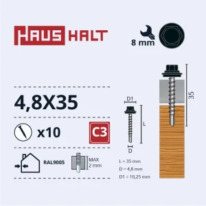 SKRŪV.PAŠ4,8X35KOKA+EPMD RAL9005 10GB BL