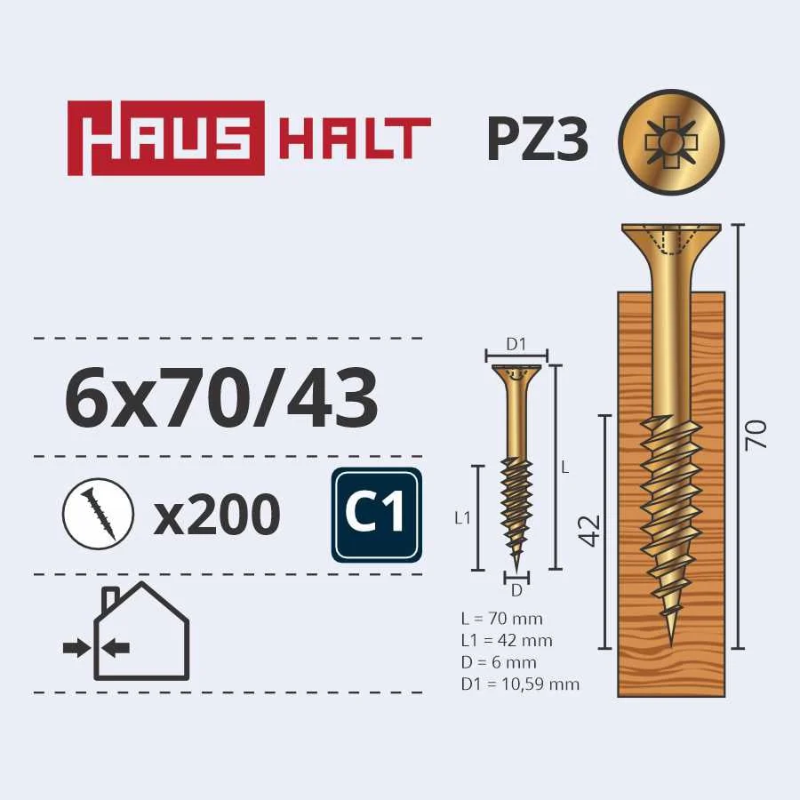 SKRŪVE KOKA 6.0X70/42 DZELT ZN (200)