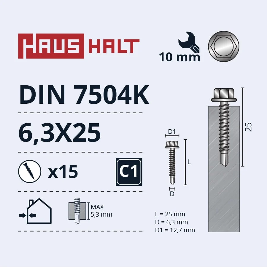 SELF-TAPPING SCREW 6.3X25 DIN7504K ZN 15PCS BOX