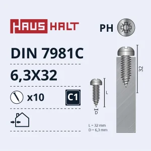 ВИНТ САМОНАРЕЗН.6.3X32 DIN7981C ZN 10ШТ БЛ