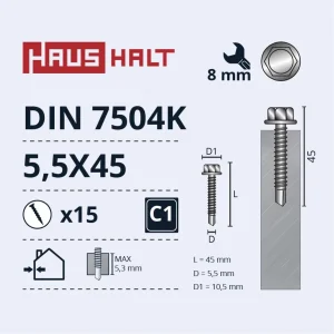 SKRŪVE PAŠGR.5,5X45 DIN7504K ZN 15GAB BL