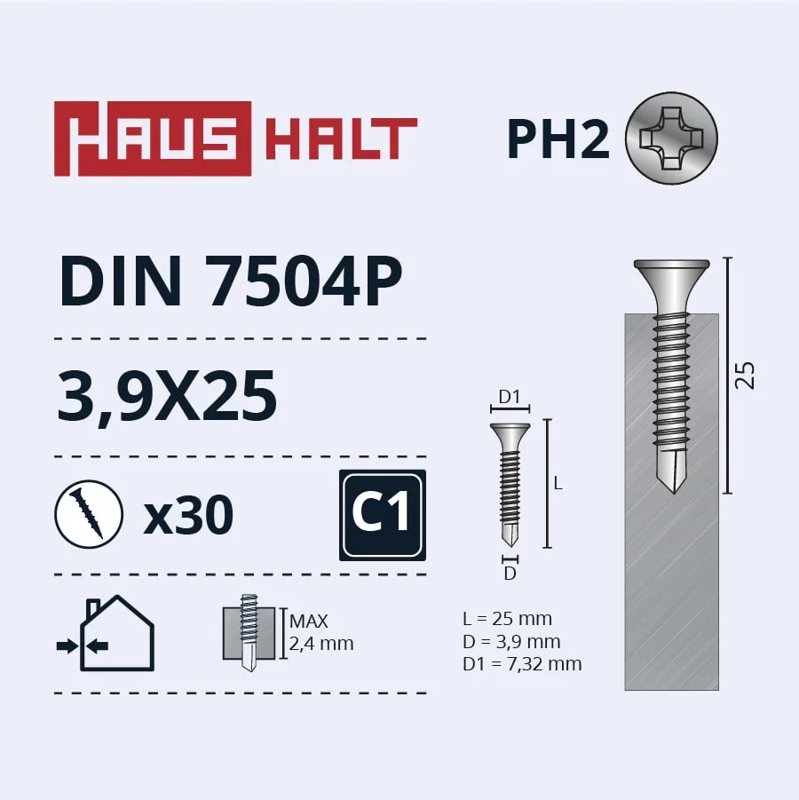 SCREW SELF-TAPPING 3.9X25 DIN7504P ZN 30PCS BL