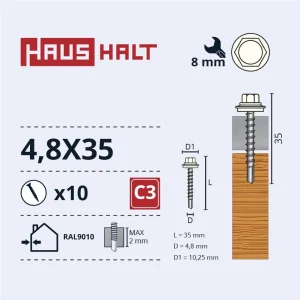 SKRŪV.PAŠ4,8X35KOKA+EPMD RAL9010 10GB BL