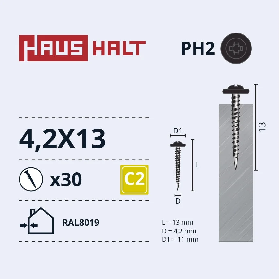 SCREW SELF-TAPPING 4.2X13 MET RAL8019 30PC BL