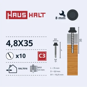 SKRŪV.PAŠ4,8X35KOKA+EPMD RAL7016 10GB BL