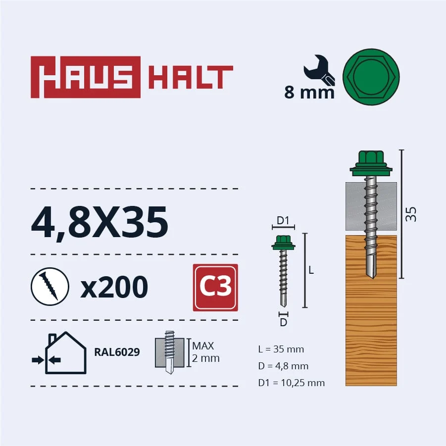 SKRŪVE PAŠGR. 4,8X35 KOKAM RAL6029(200)