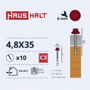SKRŪV.PAŠ4,8X35KOKA+EPMD RAL3011 10GB BL