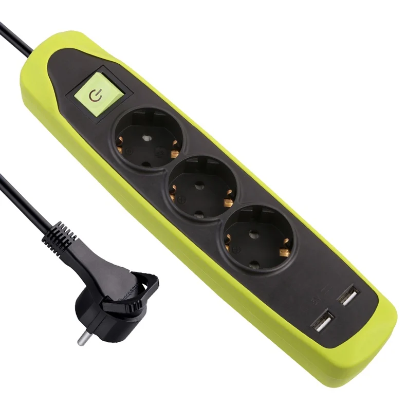 EXTENSION 3P+2USB 2M BLACK/GREEN