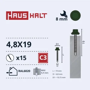 SKRŪV.PAŠ4,8X19 MET+EPDM RAL6020 15GB BL