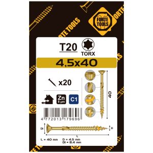 SKRŪVE KOKAM SCR T20 4.5X40 YELL ZN20PCS