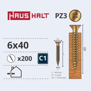 ВИНТ ДЕРЕВЯННЫЙ 6.0X40 ЖЕЛТЫЙ ZN (200)