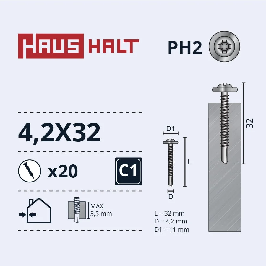 SKRŪV.PAŠG.4,2X32 MET+DRILL ZN 20GB BL