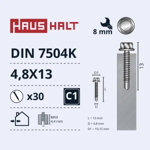 SKRŪVE PAŠGR.4,8X13 DIN7504K ZN 30GAB BL