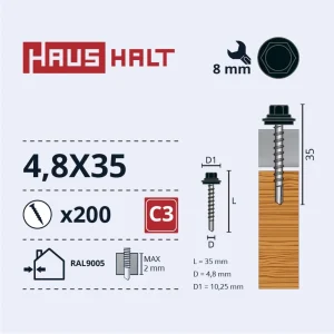 SKRŪVE PAŠGRIEZ 4,8X35KOKAM RAL9005(200)