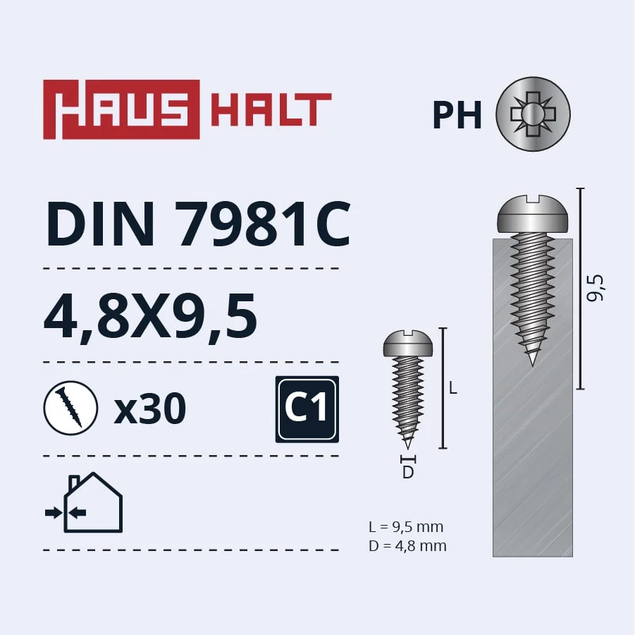 SCREW SELF-TAP.4.8X9.5 DIN7981C ZN 30PCS BL
