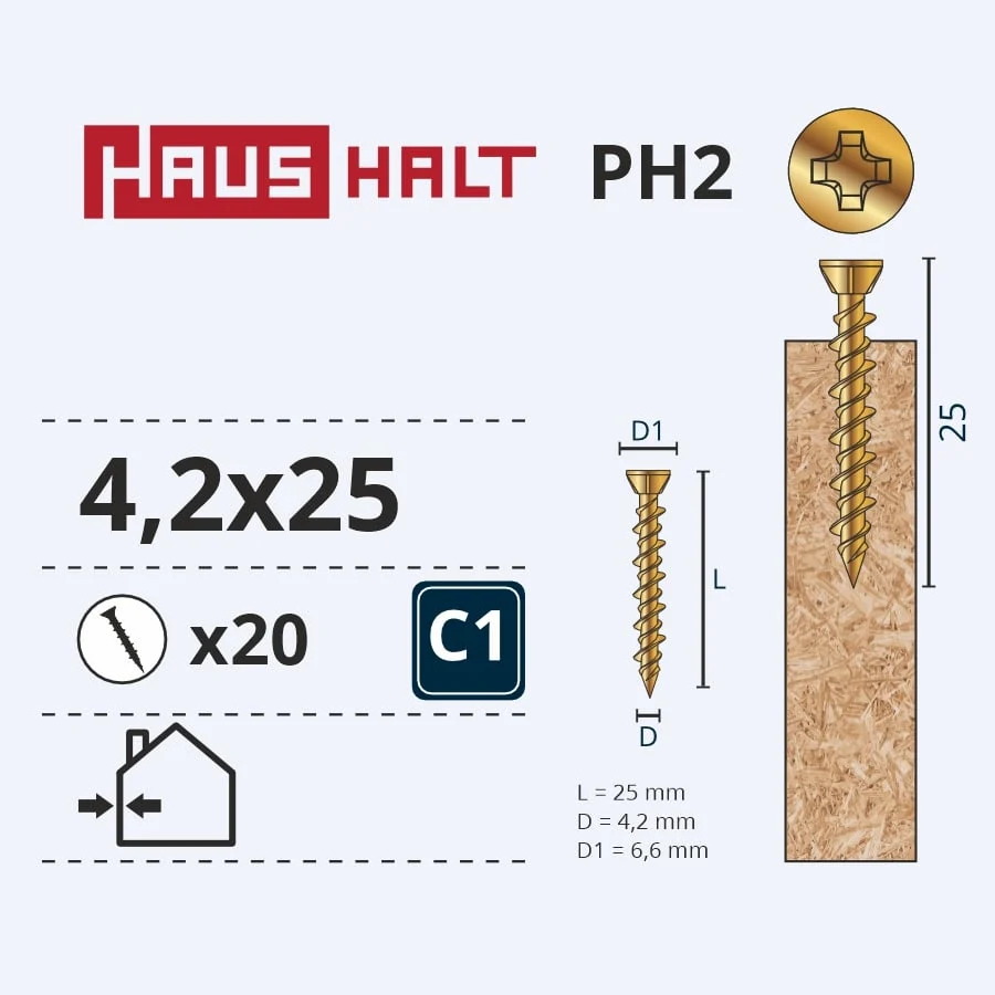 ВИНТ ДЛЯ ДСП 4.2X25 ЦИНКОВАННЫЙ 20ШТ
