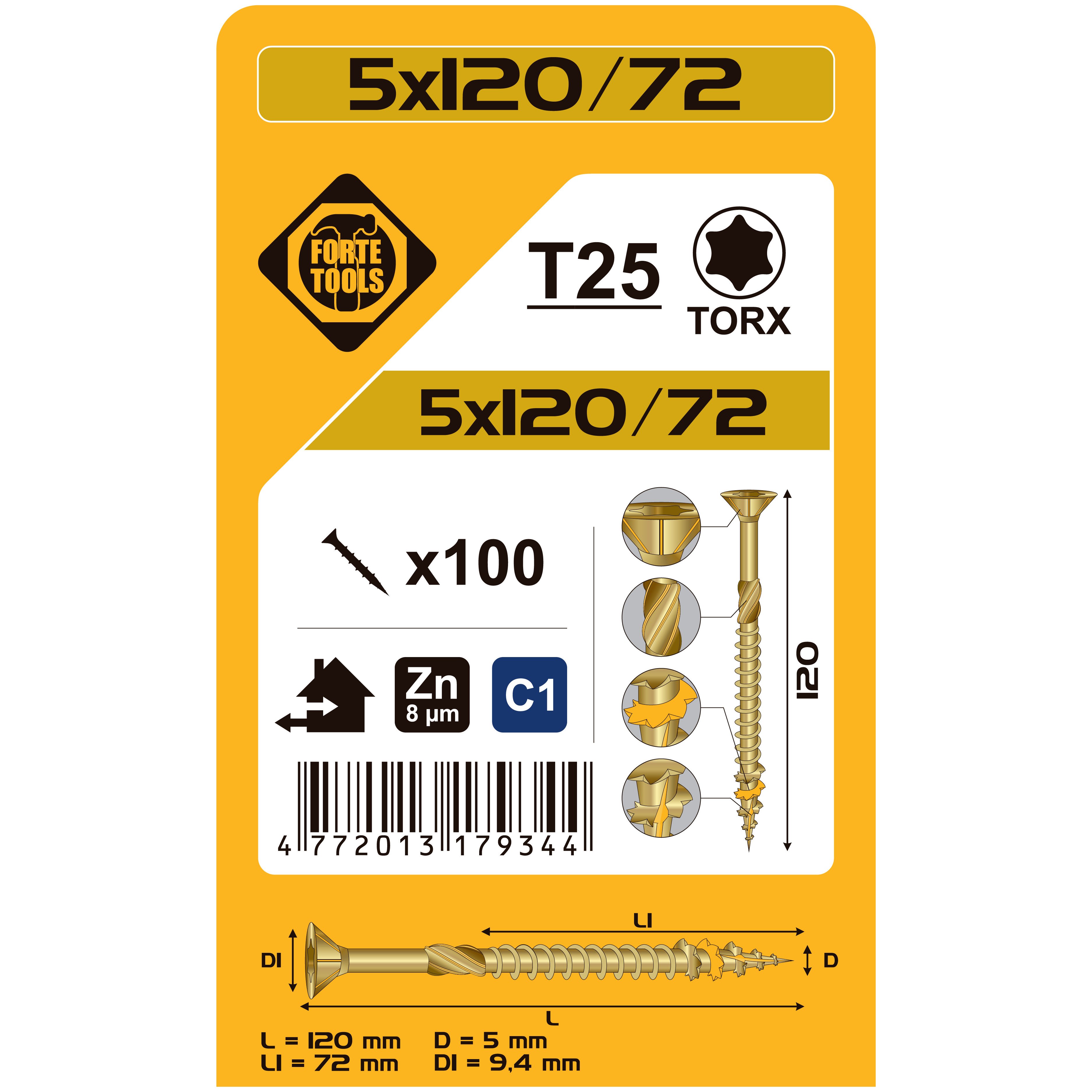 ДЕРЕВЯННЫЙ ВИНТ T25 5.0X120/72 ЧЕРНАЯ ОКРАСКА 100ШТ