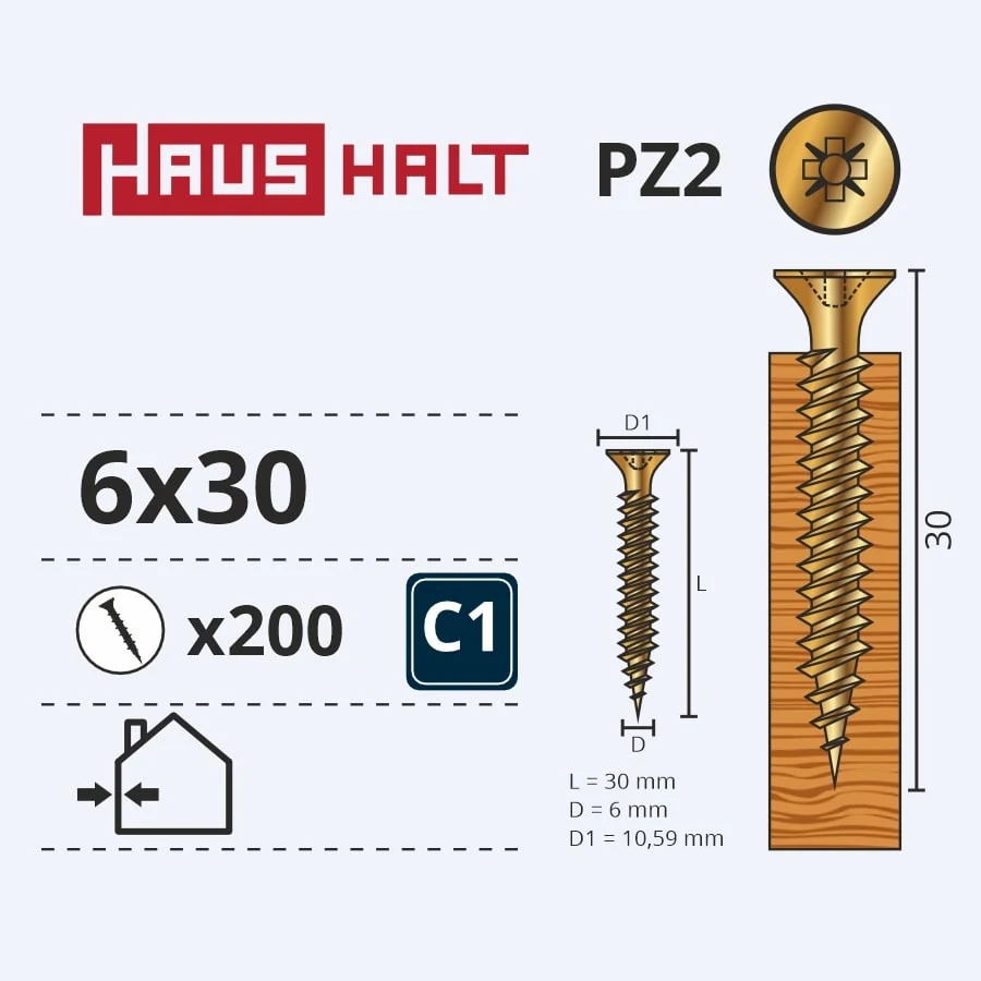 SCREW WOOD 6.0X30 GOLD ZN (200)