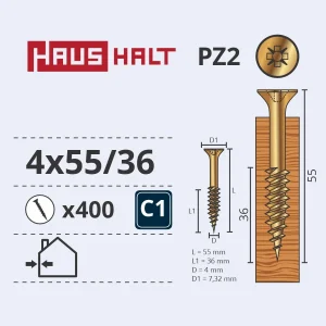 ВИНТ ДЕРЕВЯННЫЙ 4.0X55/36 ЖЁЛТ ЦН (400)
