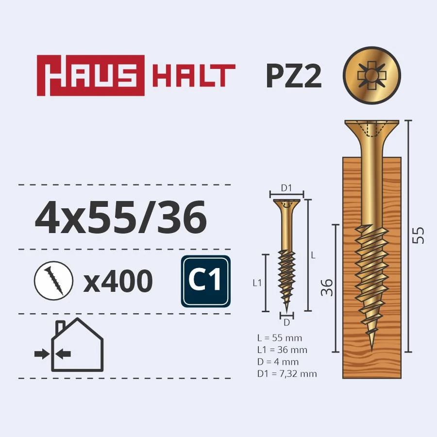 SKRŪVE KOKA 4.0X55/36 DZELT ZN (400)
