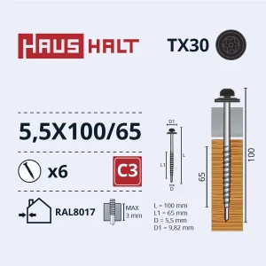 SCREW.SELF 5.5X100 TX/EMPD RAL8017 6PCS BL