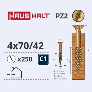 ВИНТ ДЕРЕВЯННЫЙ 4.0X70/42 ЖЕЛТ ЗН (250)
