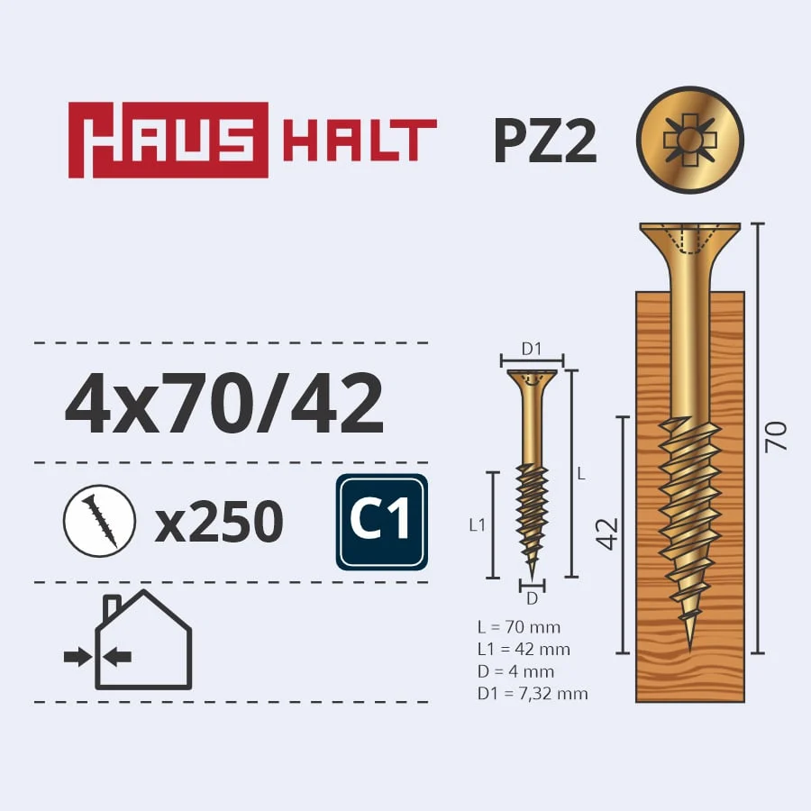 ВИНТ ДЕРЕВЯННЫЙ 4.0X70/42 ЖЕЛТ ЗН (250)