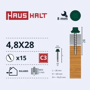 SKRŪV.PAŠ4,8X28KOKA+EPMD RAL6005 15GB BL