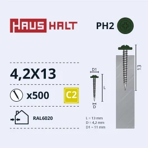 SKRŪVE PAŠGRIEZ. 4,2X13 RAL6020 (500)
