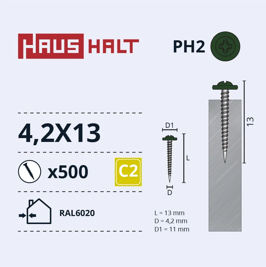 SKRŪVE PAŠGRIEZ. 4,2X13 RAL6020 (500)